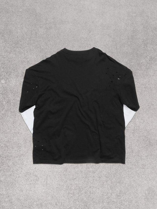 COMME DES FUCKDOWN - T-Shirt doppia manica con stampa sul davanti e rotture