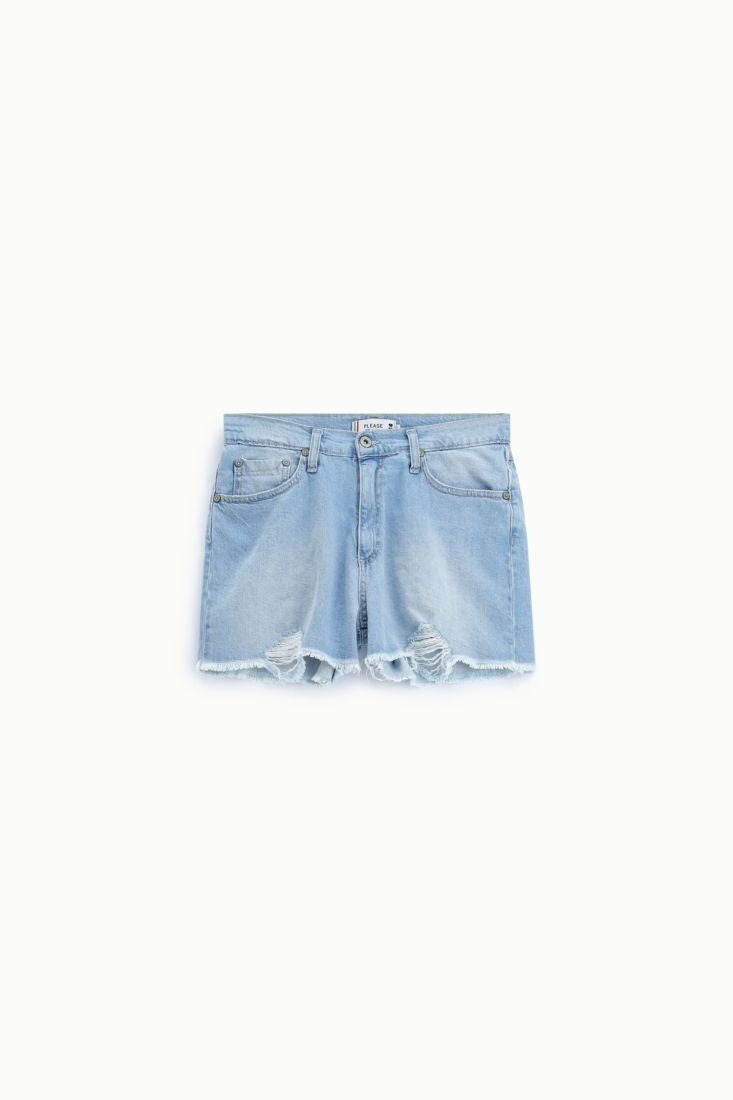 PLEASE - Shorts regular-fit con fondo sfrangiato e rotture