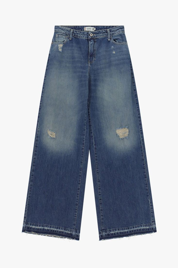 PLEASE - Jeans flare a vita bassa dettagli effetto used