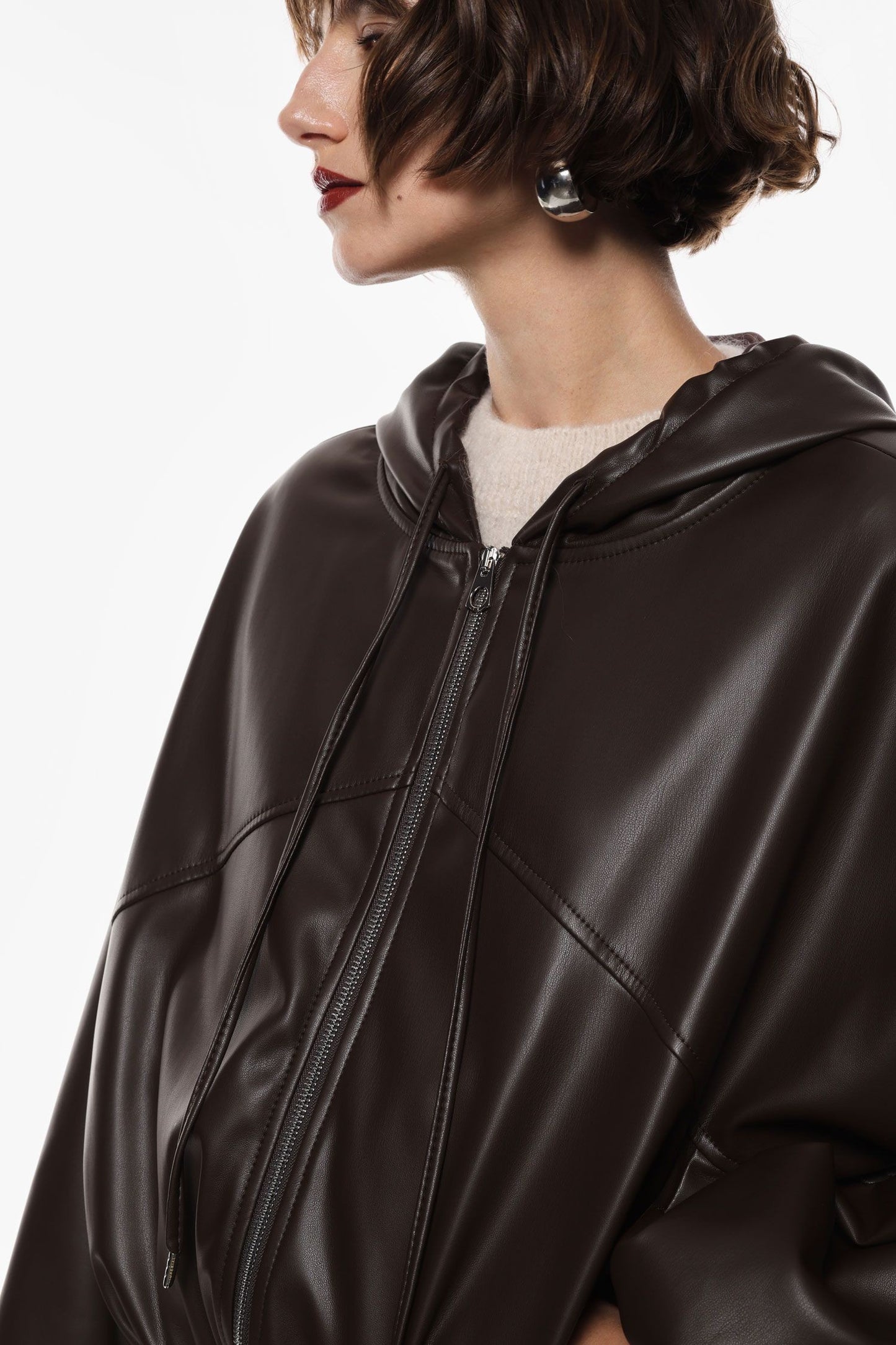 IMPERIAL - Bomber con cappuccio oversize in similpelle