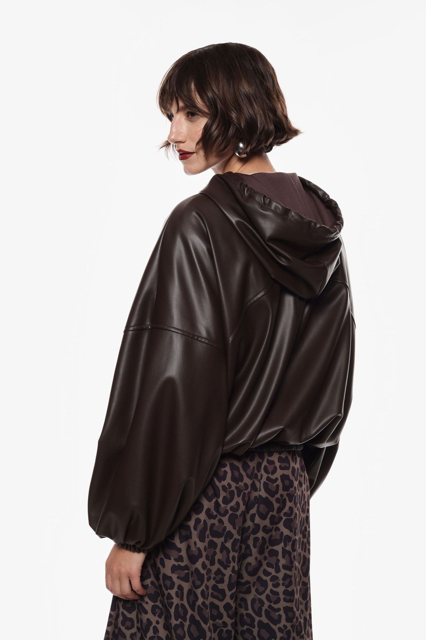 IMPERIAL - Bomber con cappuccio oversize in similpelle