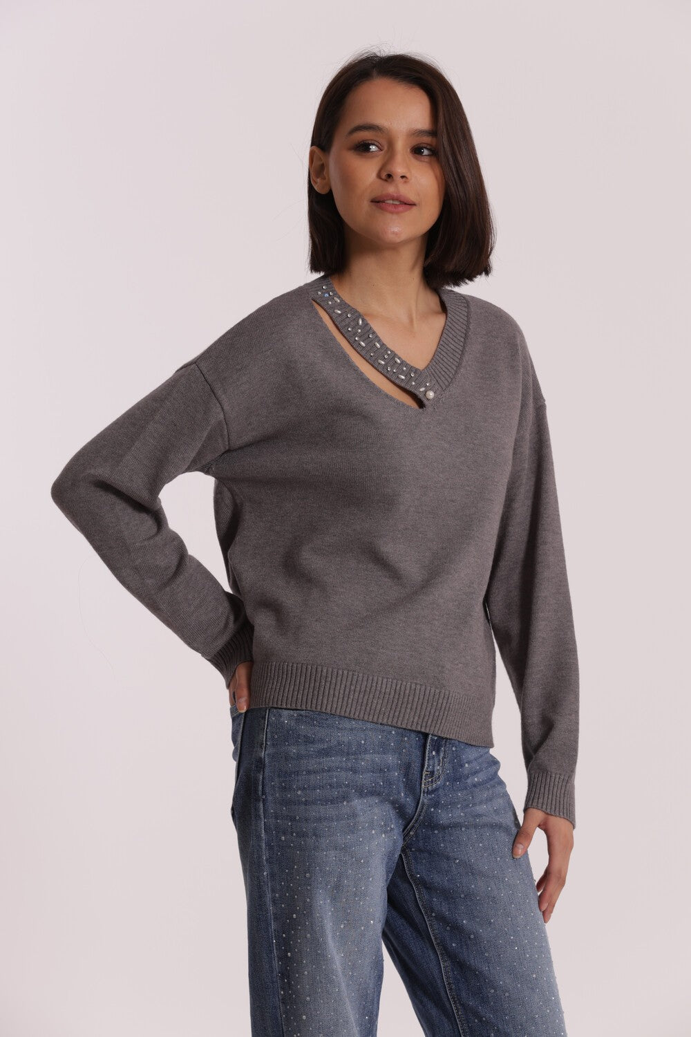 MIMI' MUA' - Maglia cut out con strass