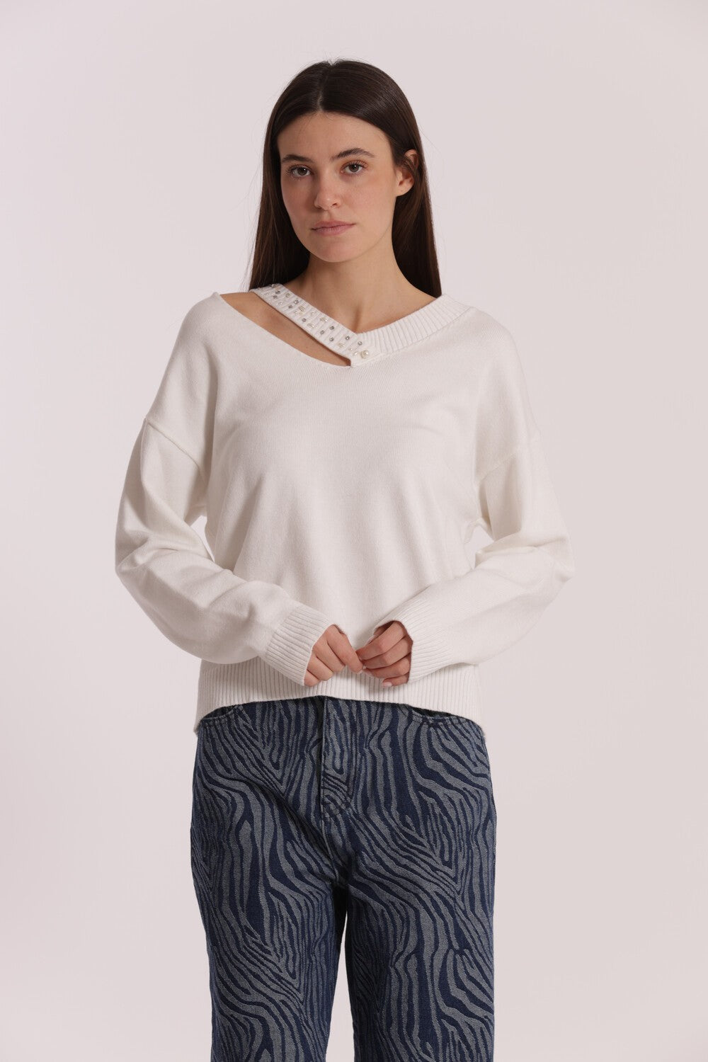 MIMI' MUA' - Maglia cut out con strass