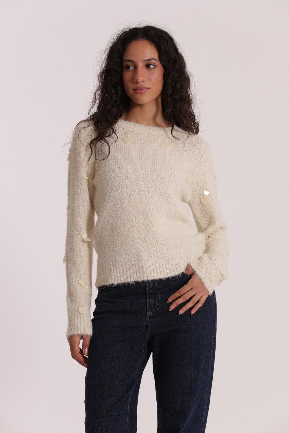 MIMI' MUA' - Maglia con paillettes su maniche