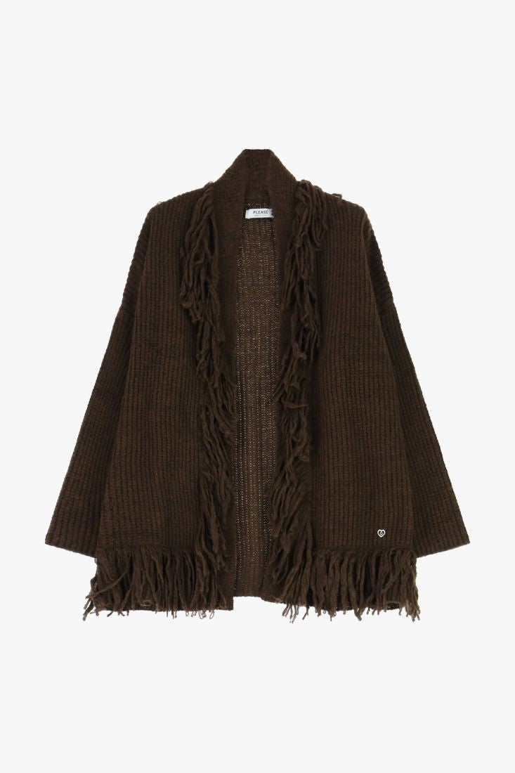PLEASE - Cardigan lungo con frange e maniche lunghe