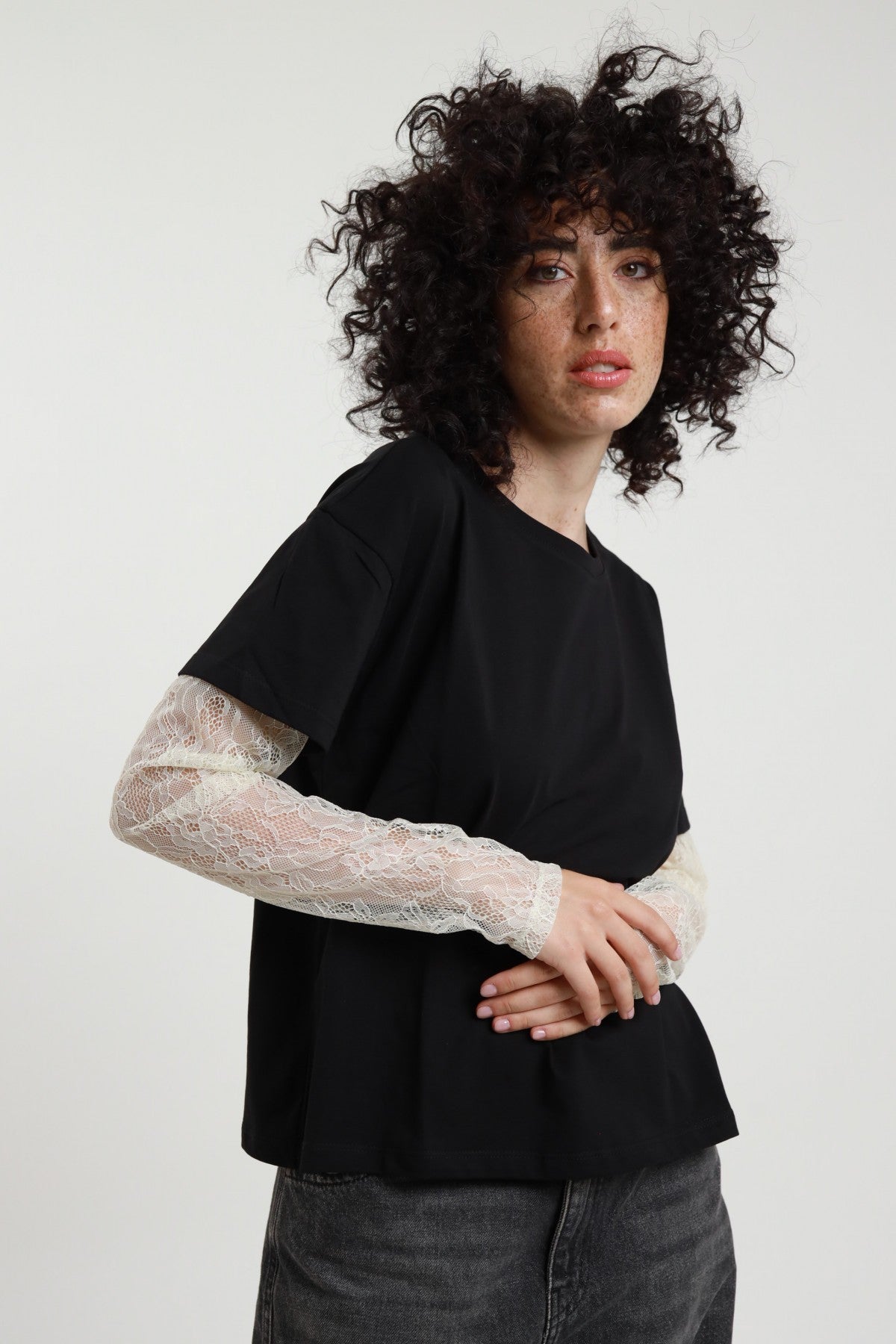 SUSY MIX - T-shirt con maiche in pizzo