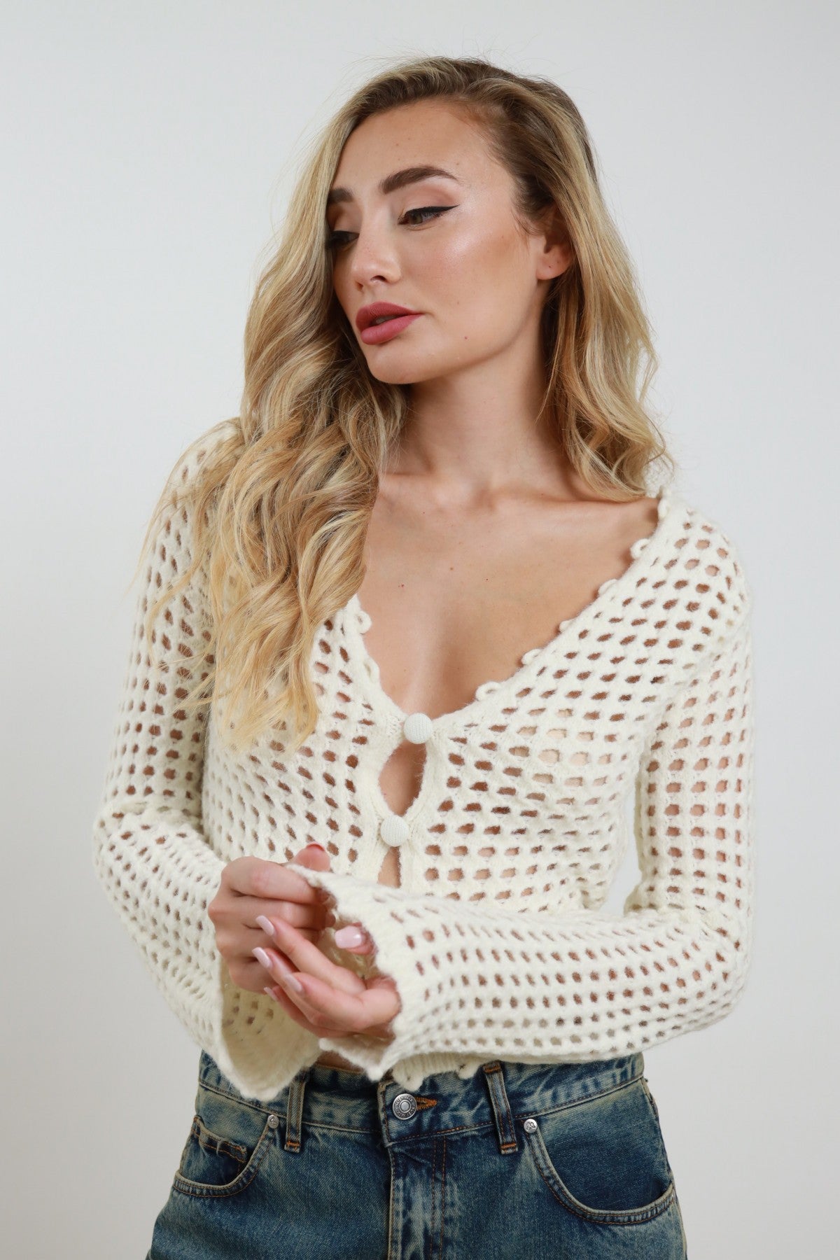 SUSY MIX - Cardigan crop traforato