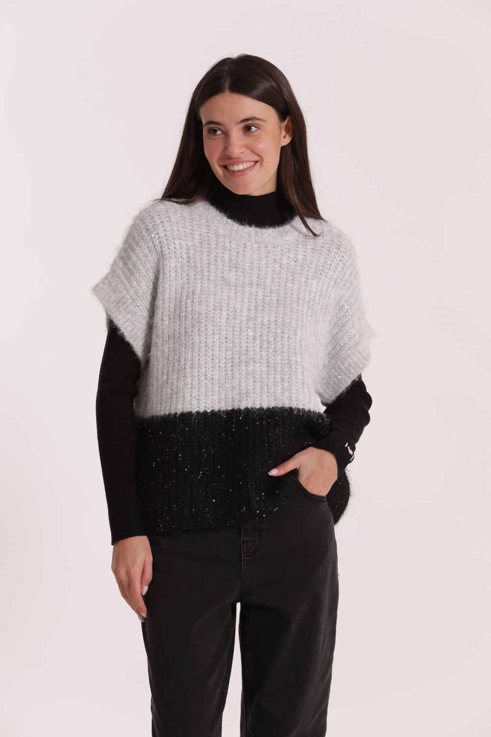 MIMI' MUA' - Maglia over maniche corte bicolor