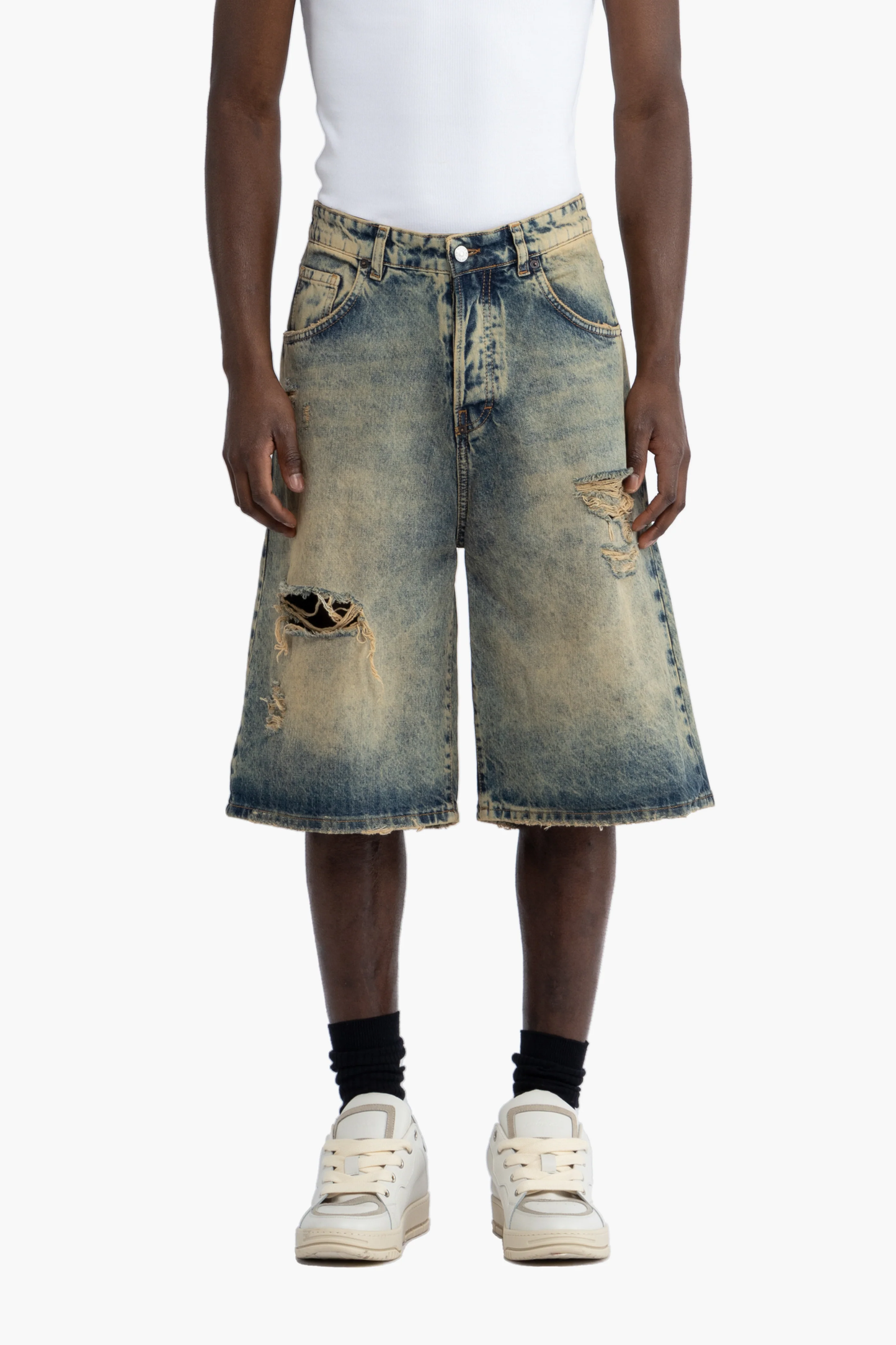 I'M BRIAN - Bermuda in jeans gamba ampia effetto slavato