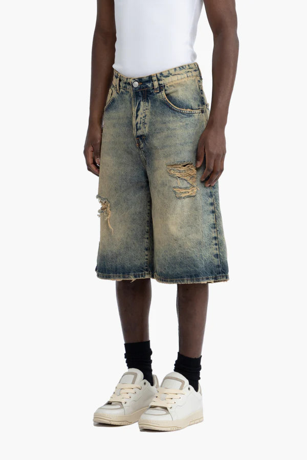 I'M BRIAN - Bermuda in jeans gamba ampia effetto slavato