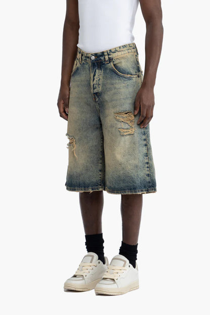 I'M BRIAN - Bermuda in jeans gamba ampia effetto slavato