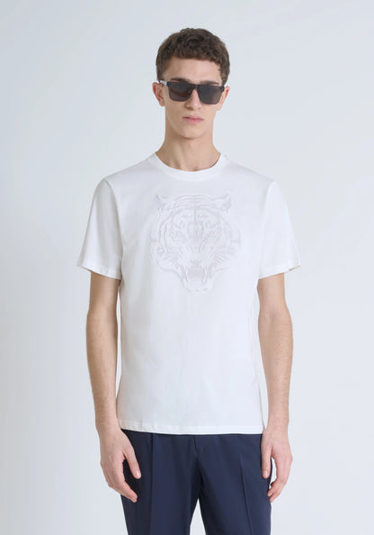 T-shirt regular fit con stampa ricamata tigre