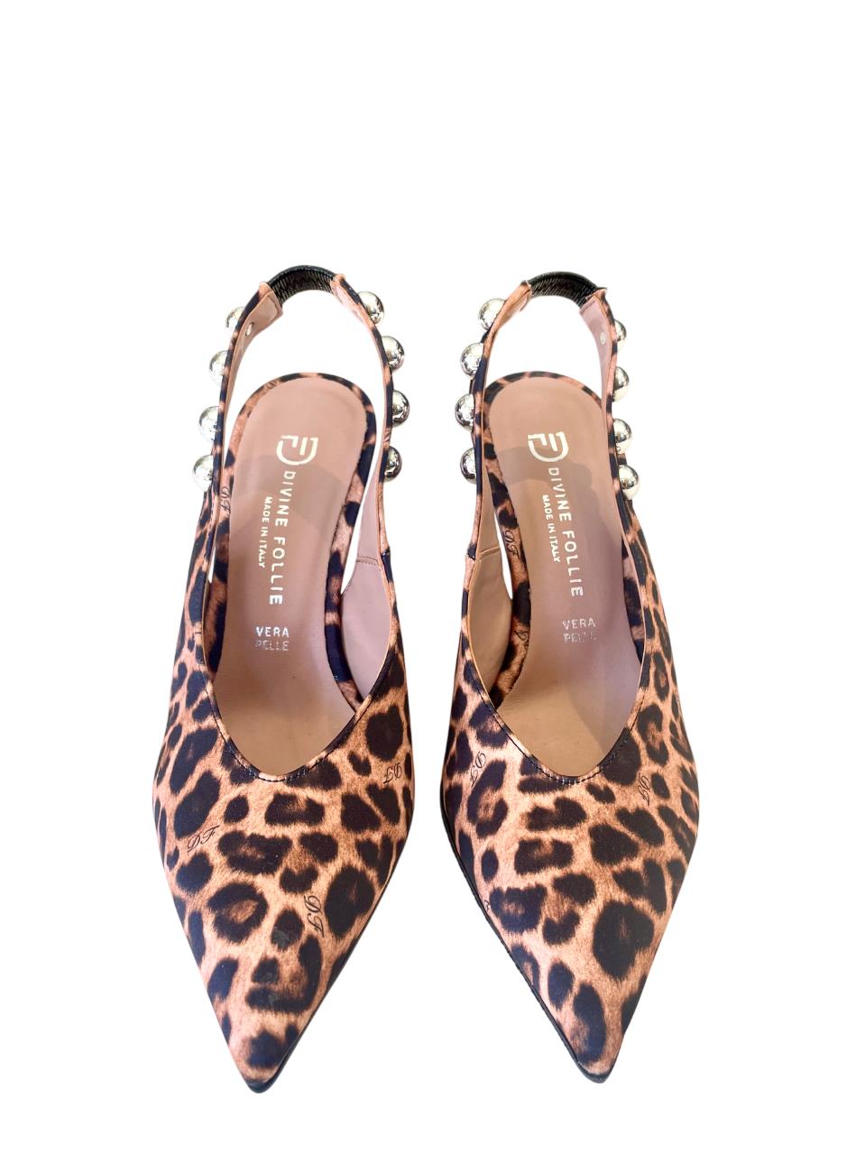 DIVINE FOLLIE - Slingback in pelle maculata con dettagli argento