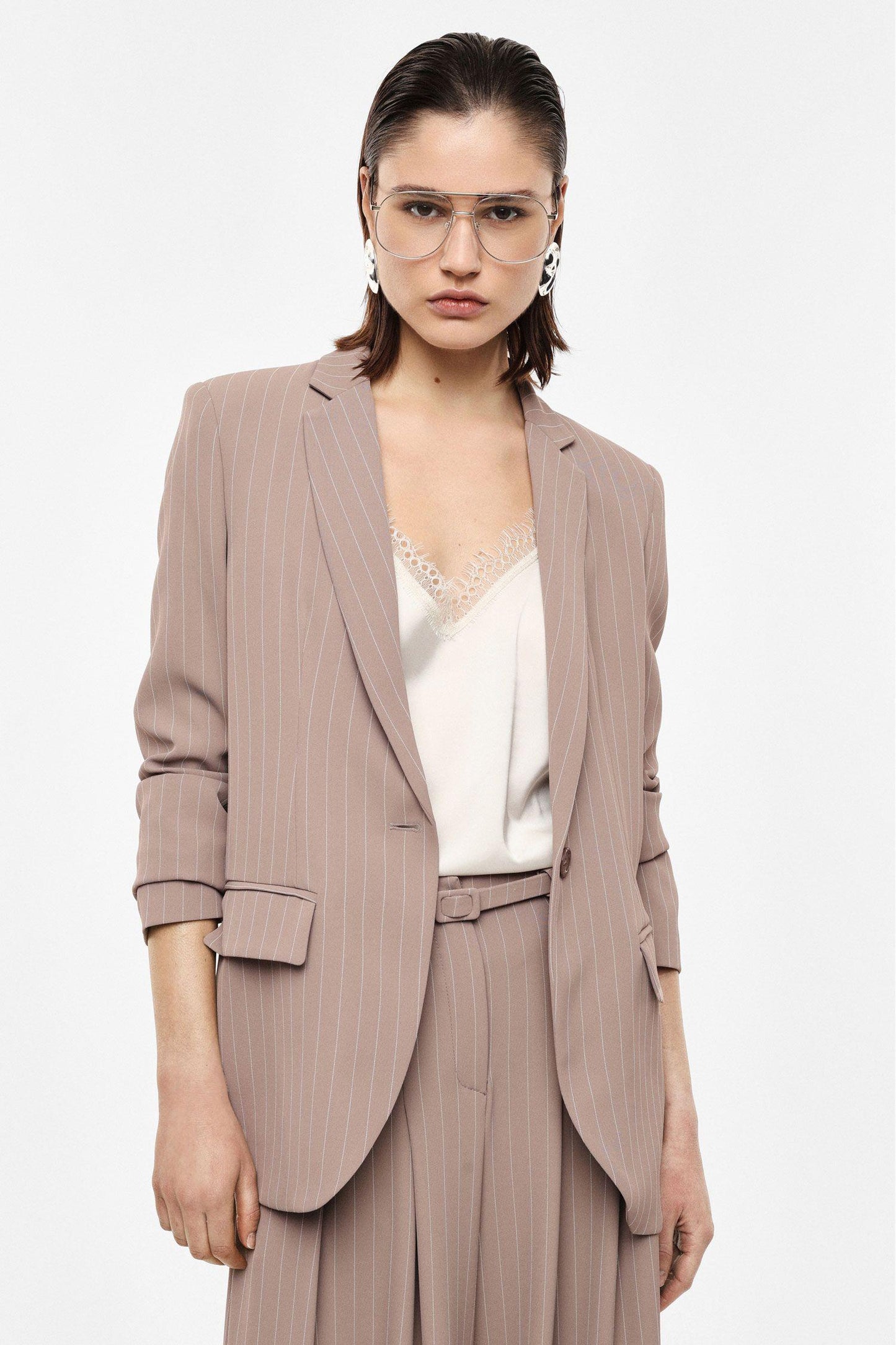 IMPERIAL - Blazer monopetto a righe con tasche a patta
