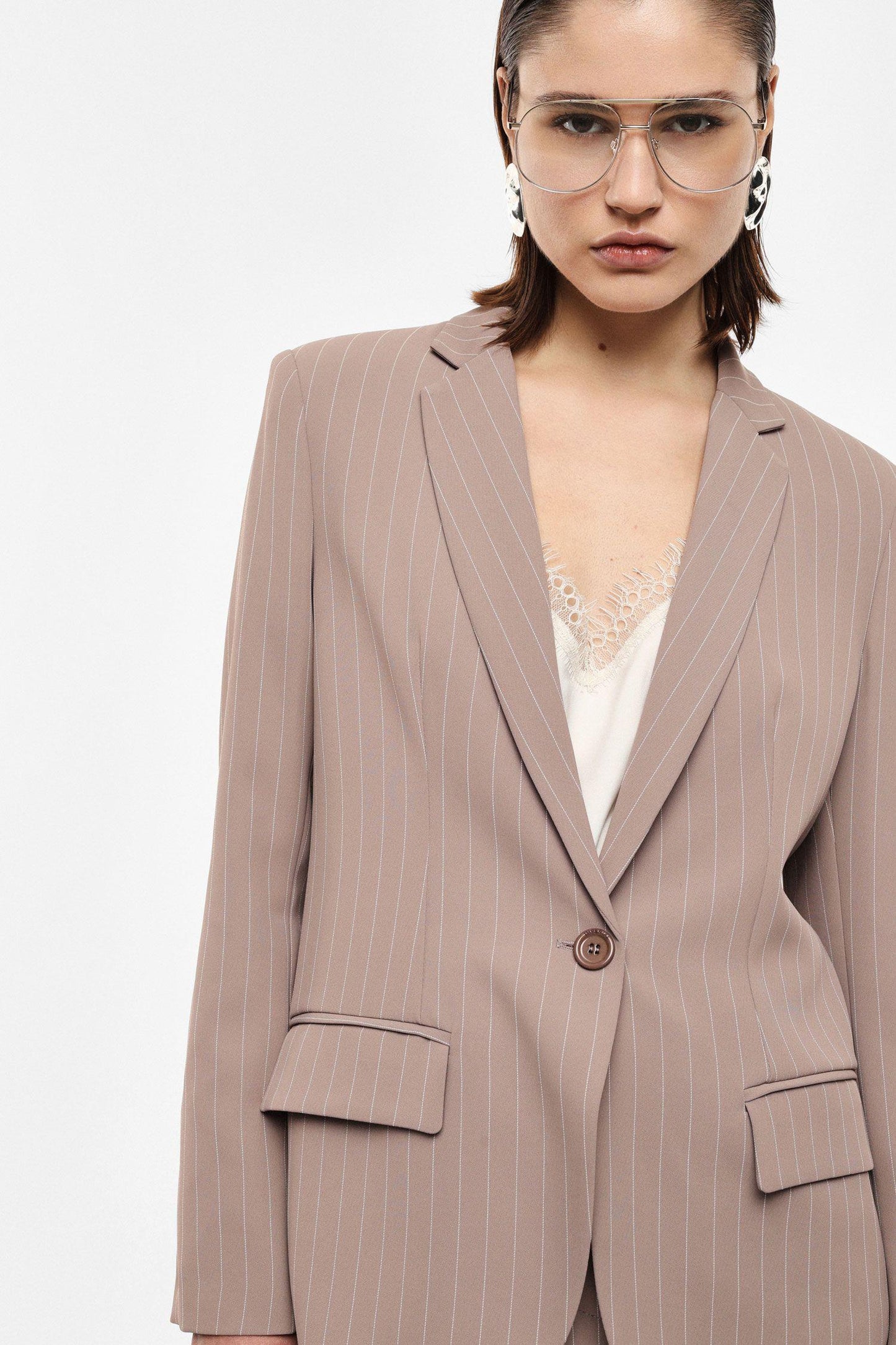 IMPERIAL - Blazer monopetto a righe con tasche a patta