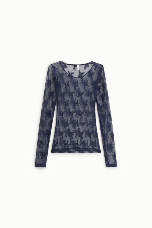 IMPERIAL - Top trasparente a maniche lunghe con ricamo floreale