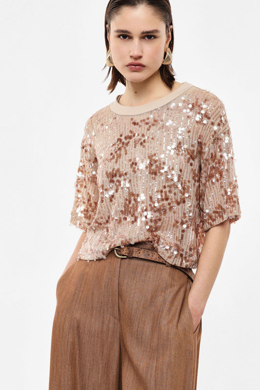 IMPERIAL - T-shirt girocollo maniche corte con paillettes