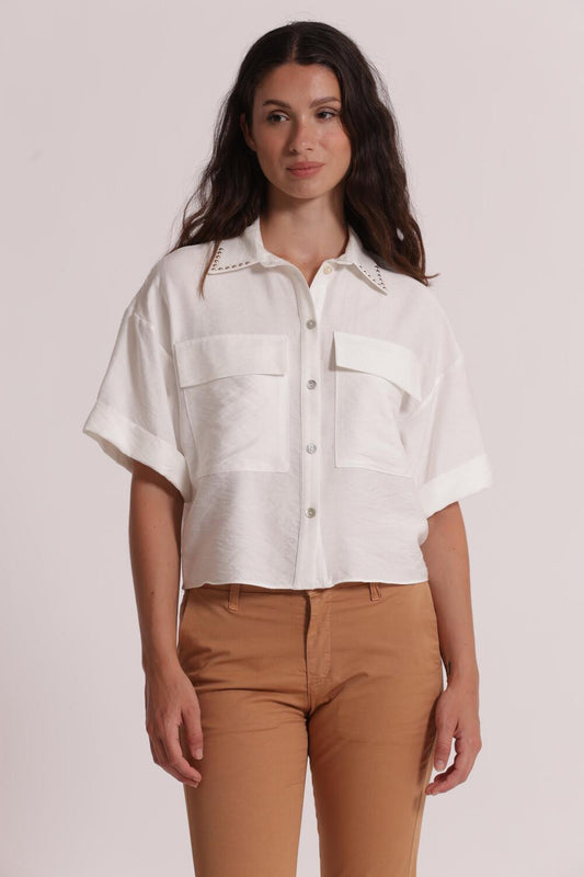 MIMI' MUA' - Camicia cropped con borchie