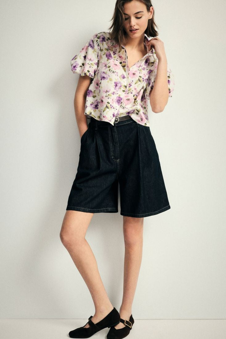 PLEASE - Bermuda shorts a vita alta con cintura e pince