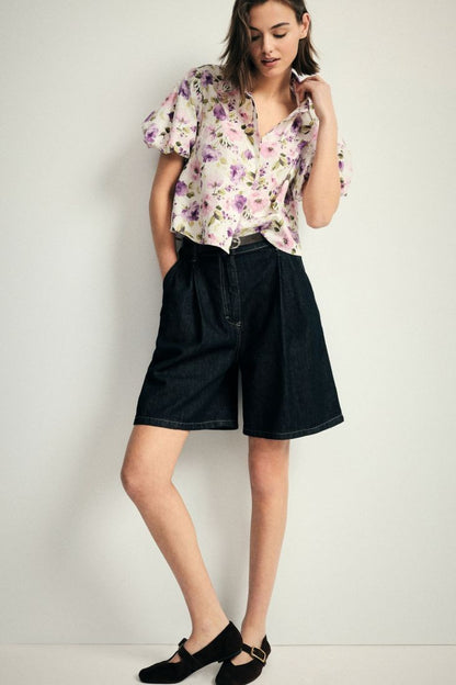PLEASE - Bermuda shorts a vita alta con cintura e pince