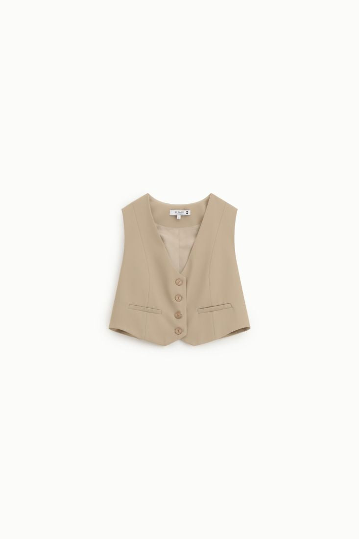 PLEASE - Gilet cropped con bottoni e tasche frontali