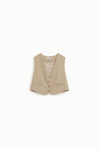 PLEASE - Gilet cropped con bottoni e tasche frontali