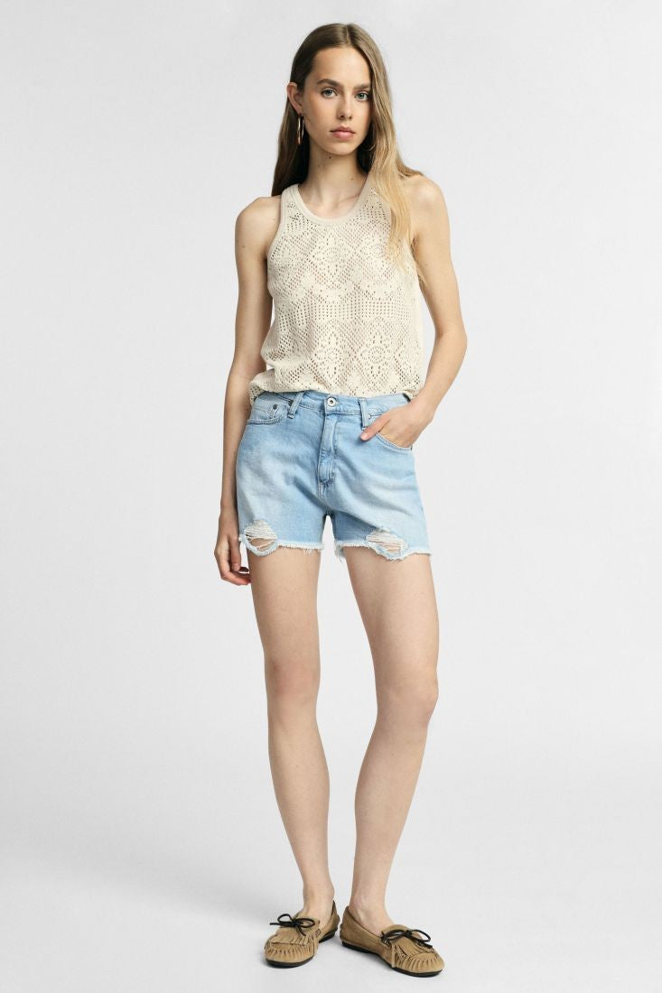 PLEASE - Shorts regular-fit con fondo sfrangiato e rotture