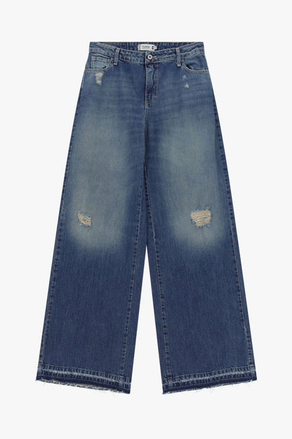 PLEASE - Jeans flare a vita bassa dettagli effetto used