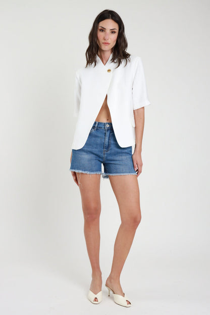 SUSY MIX - Shorts in denim sfrangiato