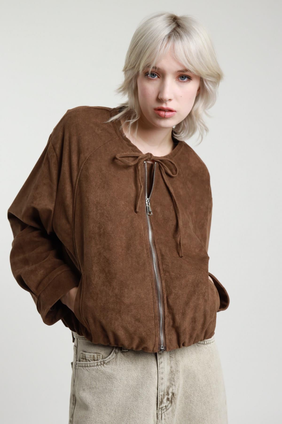 SUSY MIX - Bomber in eco dainetto con fiocco