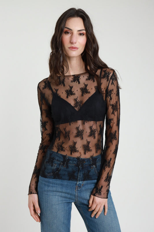 SUSY MIX - T-shirt maniche lunghe in pizzo