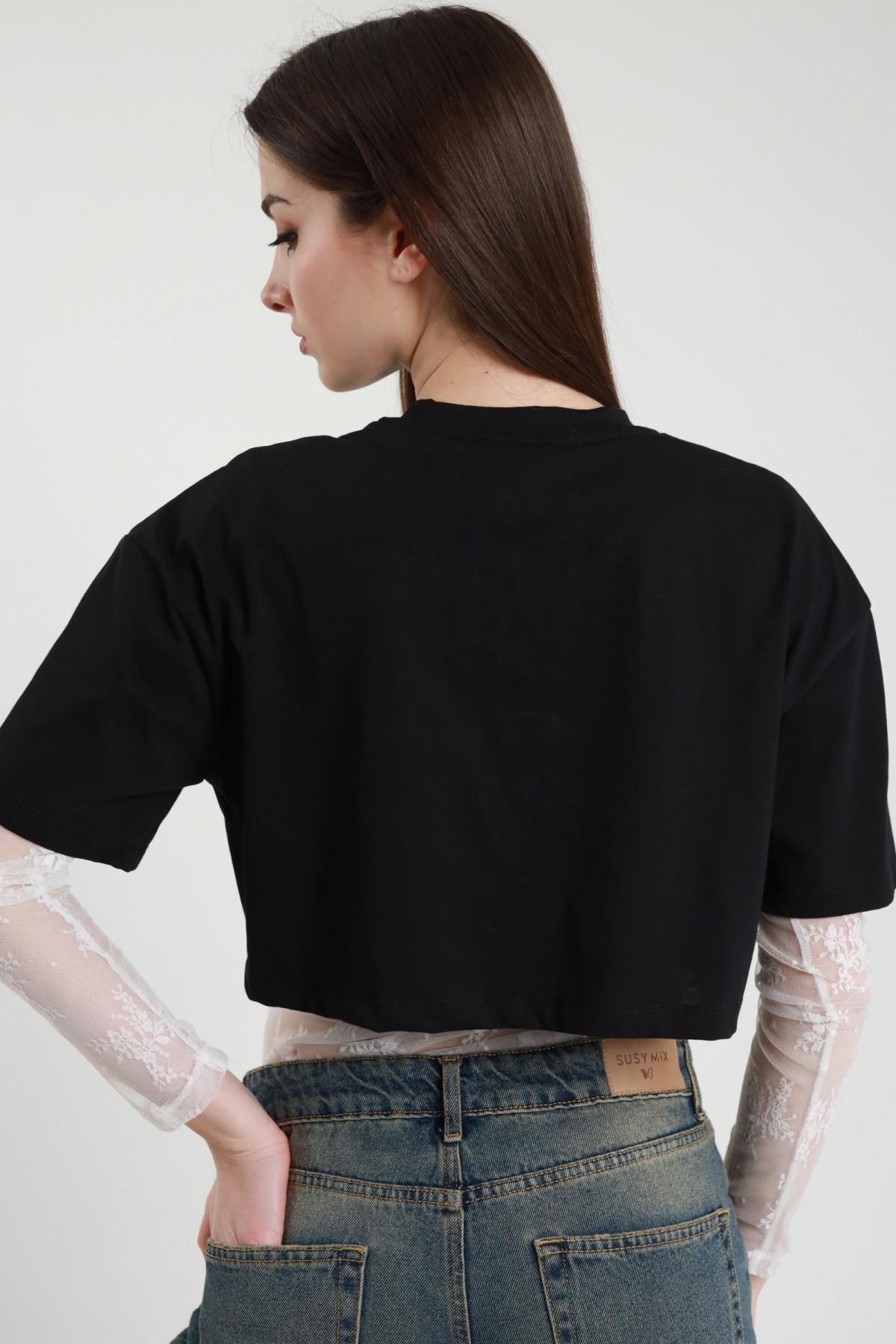 SUSY MIX - Body in pizzo con t-shirt e spilla gioiello
