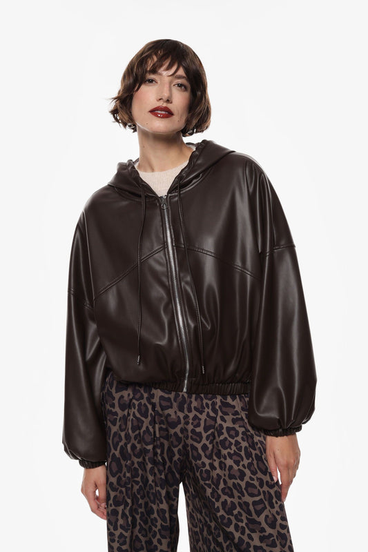 IMPERIAL - Bomber con cappuccio oversize in similpelle