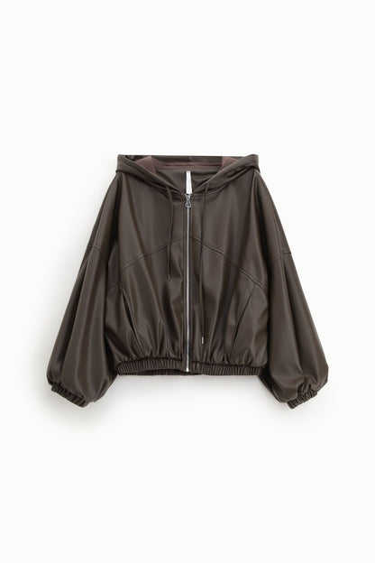 IMPERIAL - Bomber con cappuccio oversize in similpelle