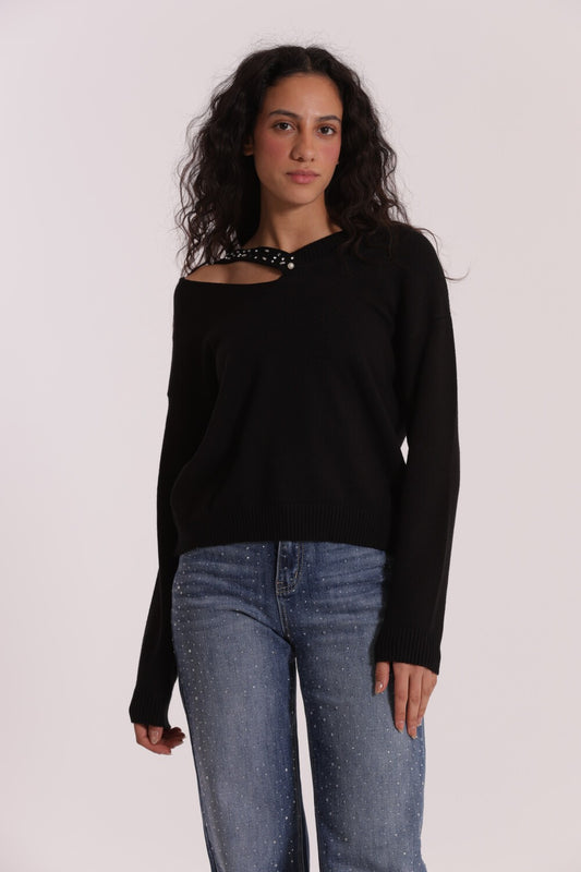 MIMI' MUA' - Maglia cut out con strass