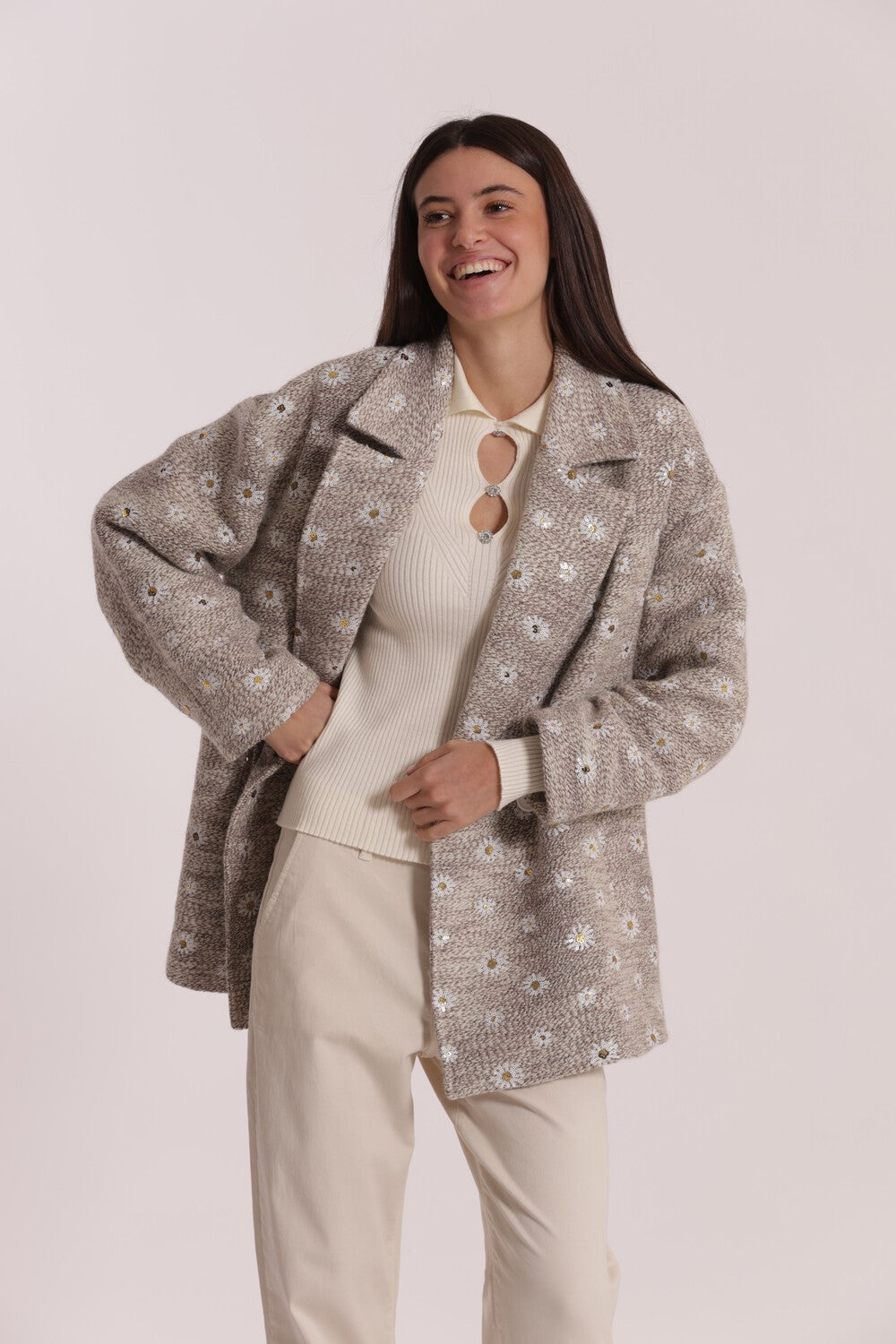 MIMI' MUA' - Giaccone con margherite di paillettes