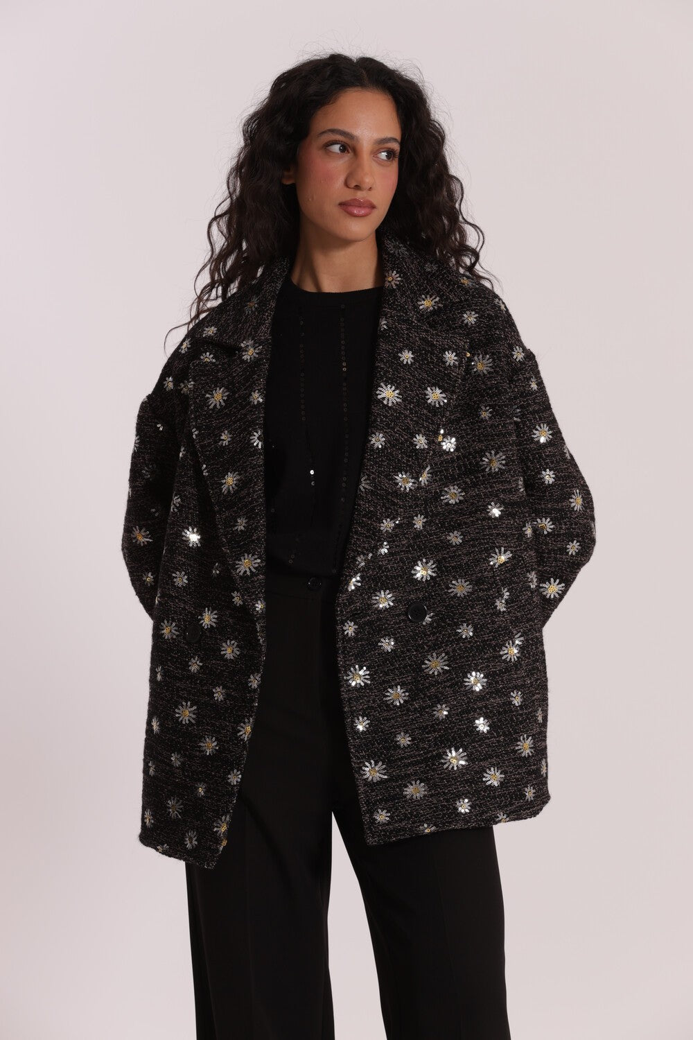 MIMI' MUA' - Giaccone con margherite di paillettes
