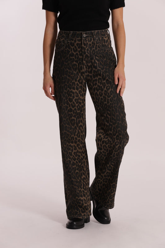 MIMI' MUA' - Jeans wide leg leopardato