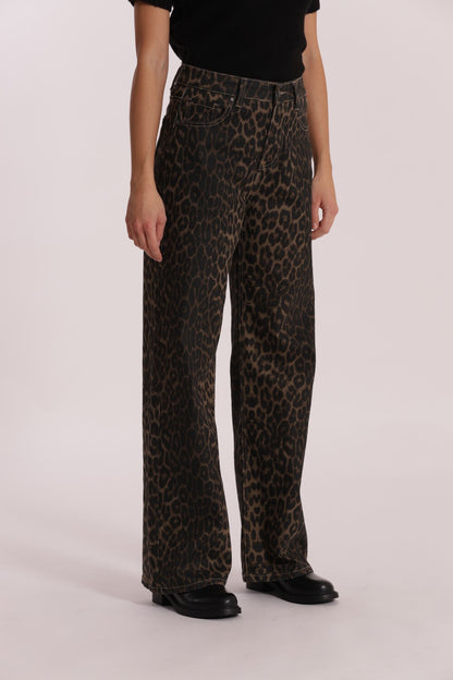 MIMI' MUA' - Jeans wide leg leopardato