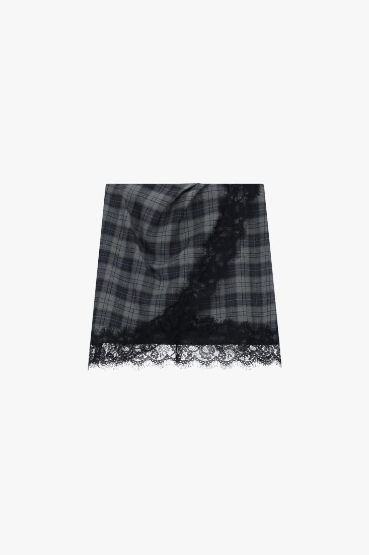 PLEASE - Gonna corta a quadri con bordo in pizzo