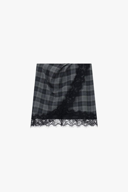 PLEASE - Gonna corta a quadri con bordo in pizzo