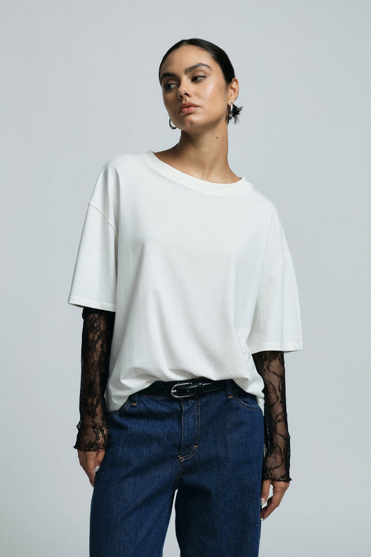 PLEASE - T-shirt a maniche lunghe con inserto in pizzo