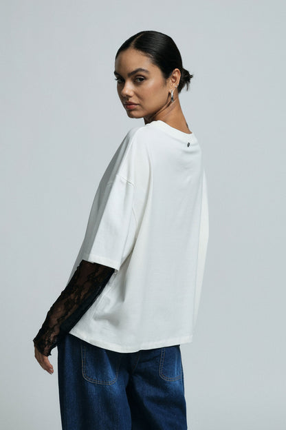 PLEASE - T-shirt a maniche lunghe con inserto in pizzo