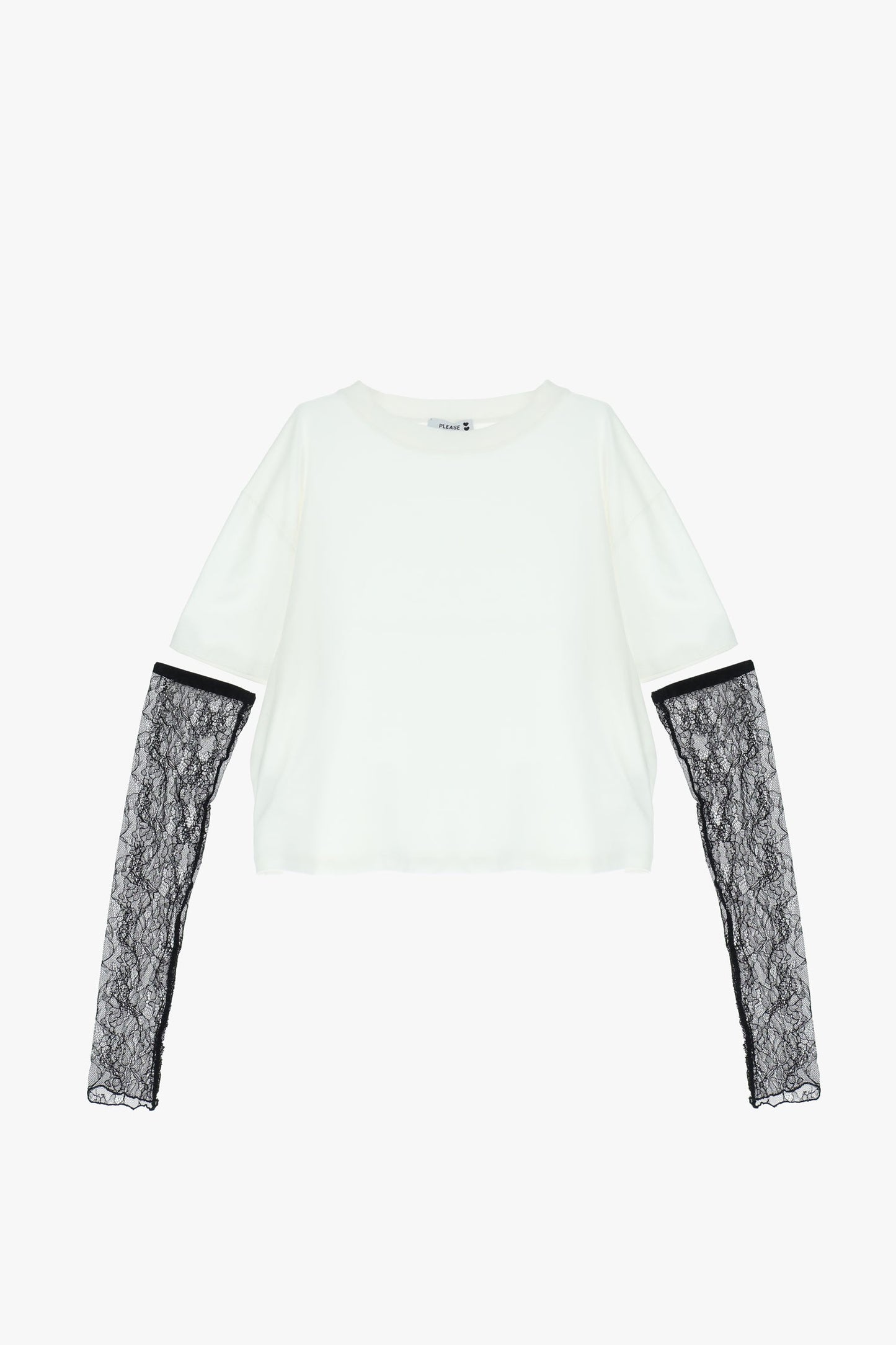 PLEASE - T-shirt a maniche lunghe con inserto in pizzo