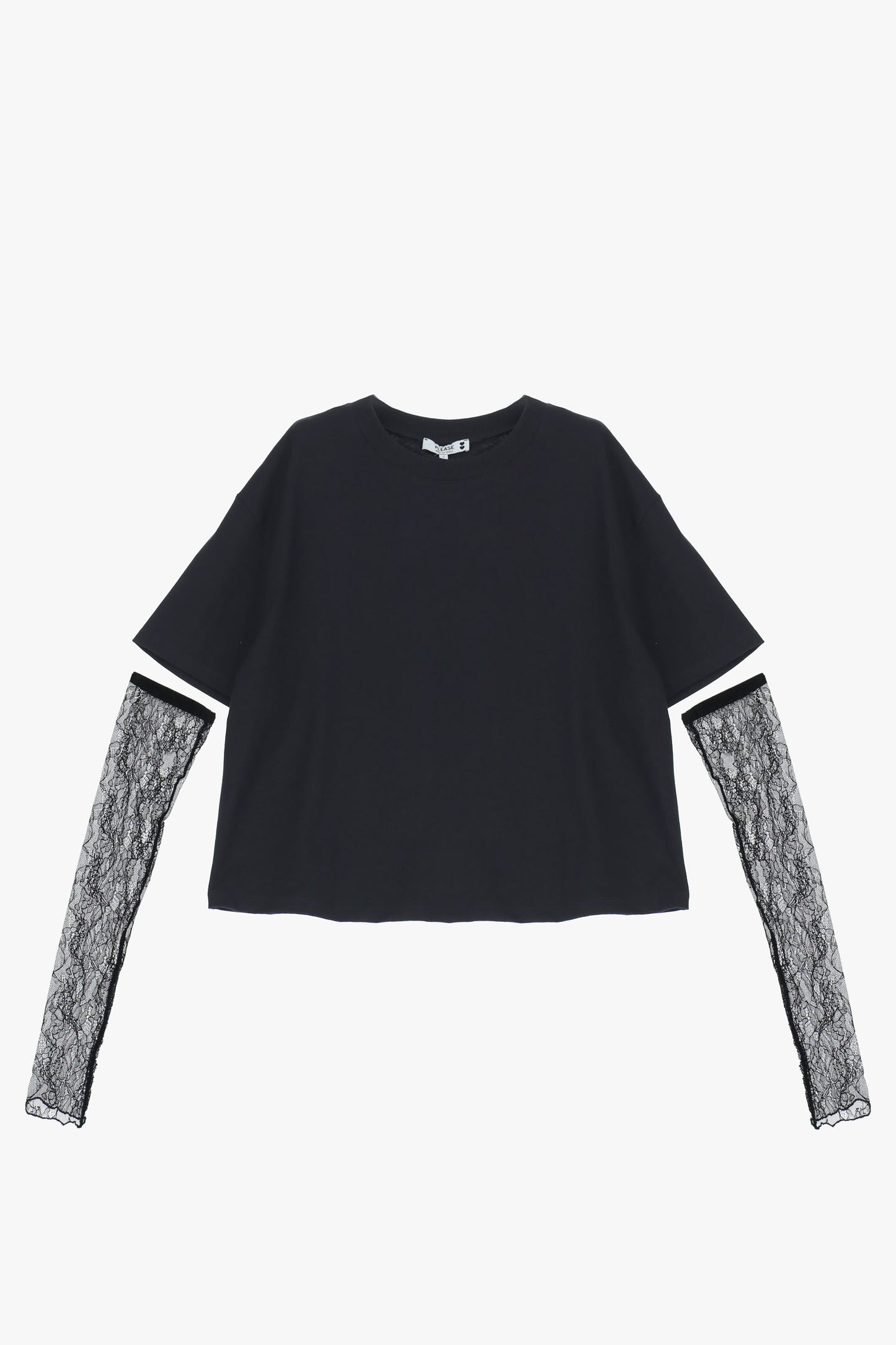PLEASE - T-shirt a maniche lunghe con inserto in pizzo