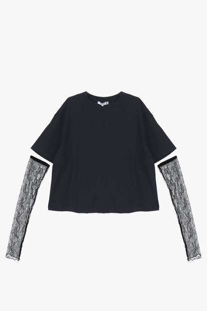 PLEASE - T-shirt a maniche lunghe con inserto in pizzo
