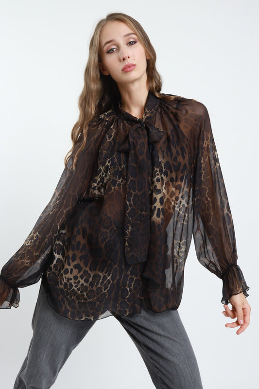 SUSY MIX - Camicia maculata con fiocco