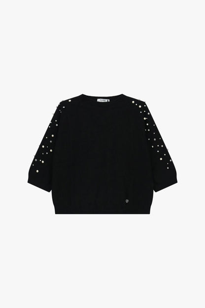 PLEASE - Maglione girocollo con maniche 3/4 e applicazioni