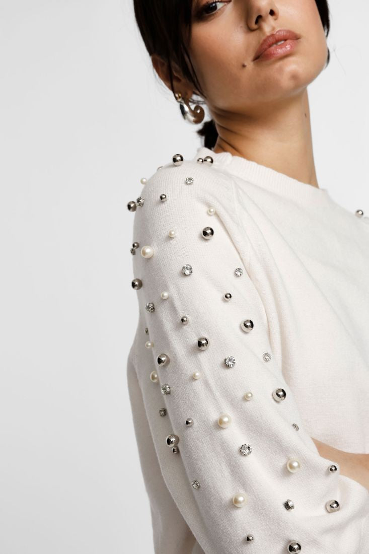 PLEASE - Maglione girocollo con maniche 3/4 e applicazioni