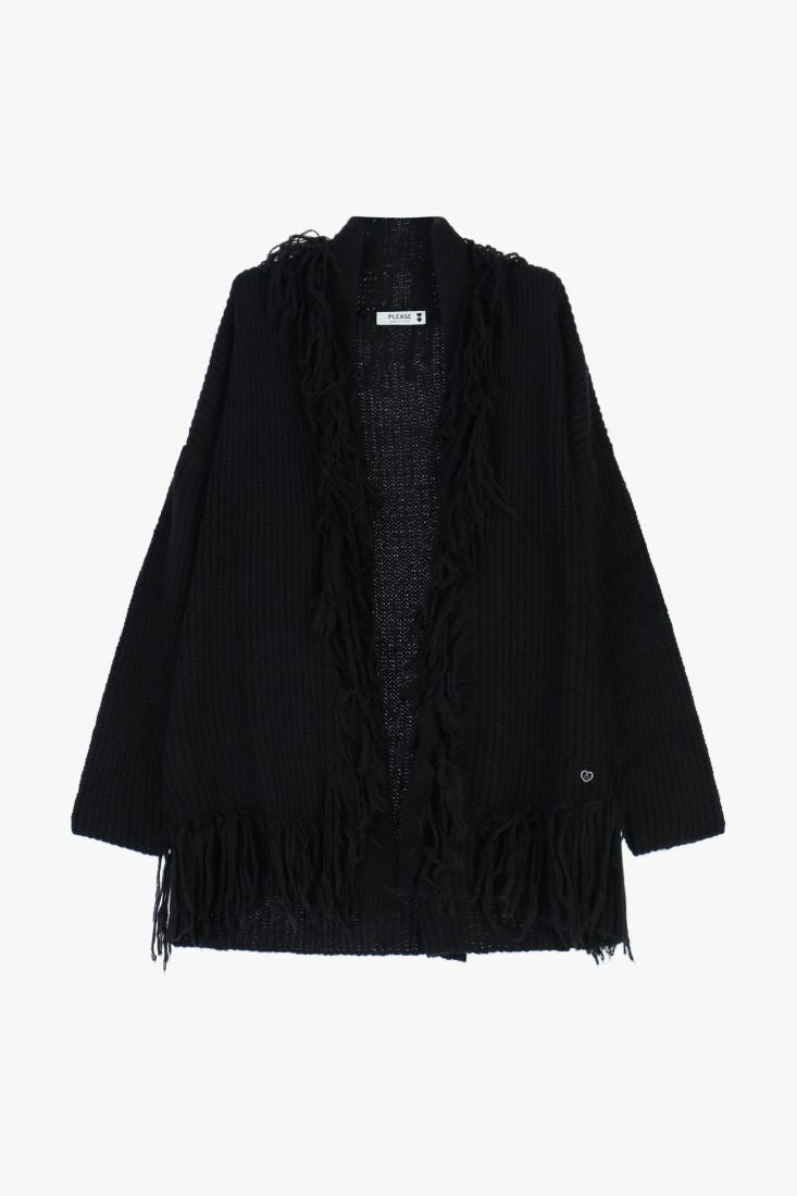 PLEASE - Cardigan lungo con frange e maniche lunghe
